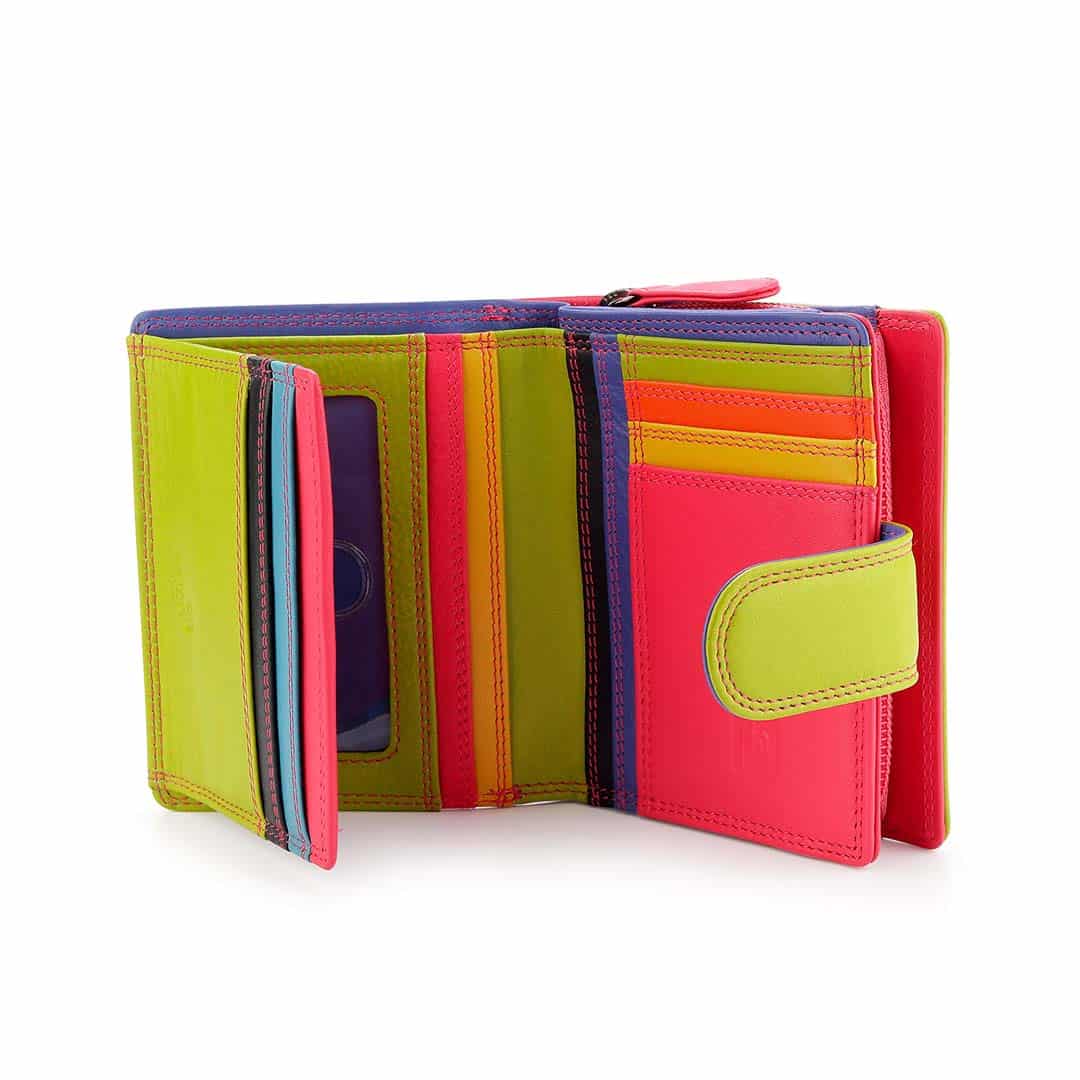 Soft Colourful Leather Trifold Purse - Camellia London/ Pink-Multi