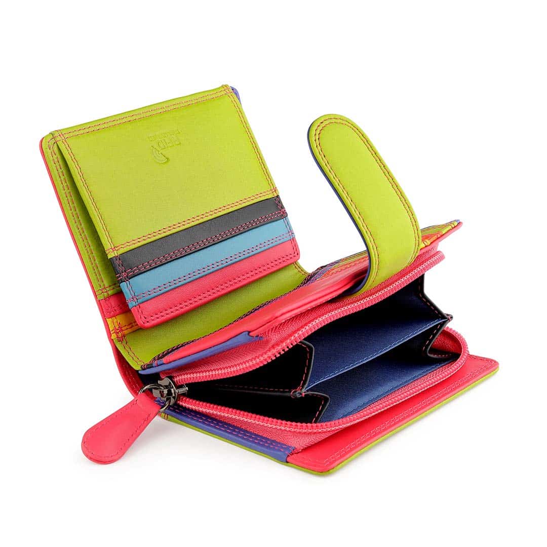 Soft Colourful Leather Trifold Purse - Camellia London/ Pink-Multi