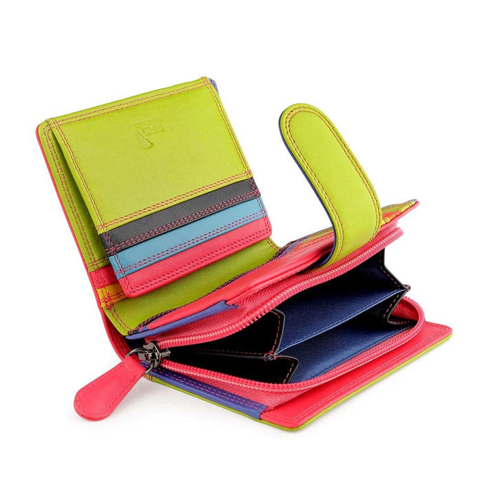 Soft Colourful Leather Trifold Purse - Camellia London/ Pink-Multi