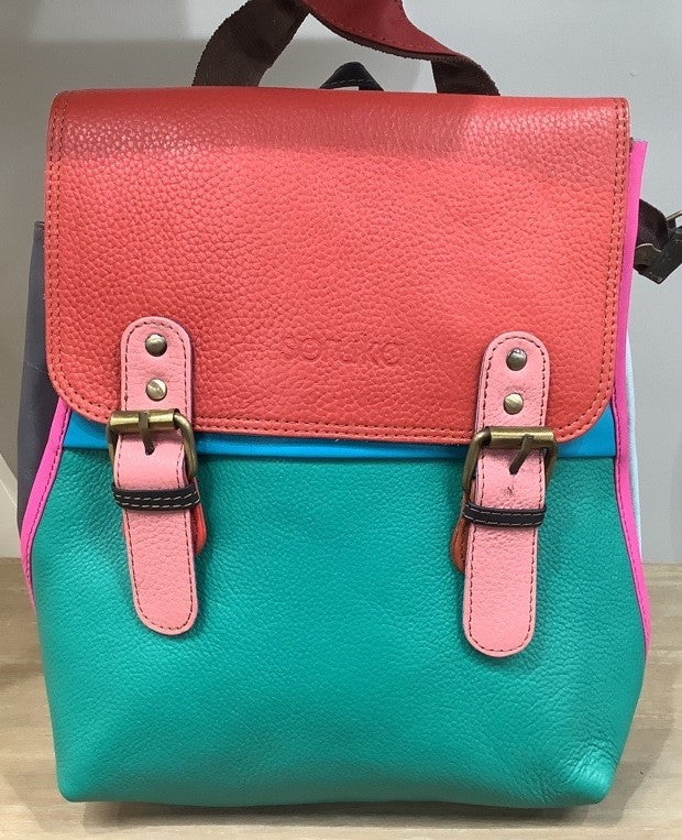 Freya Leather Back Bag - Green & Red