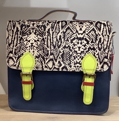 Rylee Leather Satchel Bag - Navy