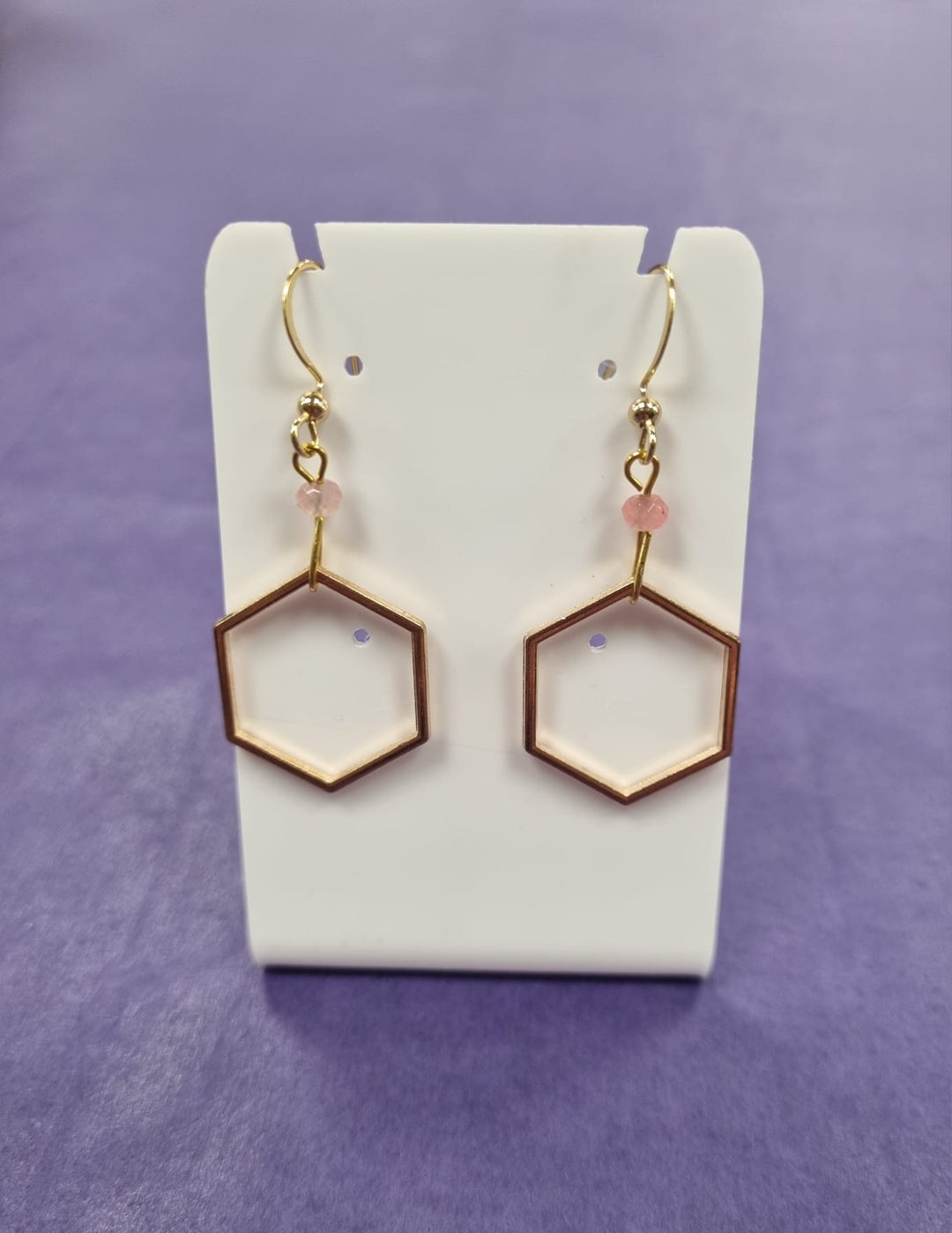 Strawberry Quartz Gemstone Hexagon Earrings