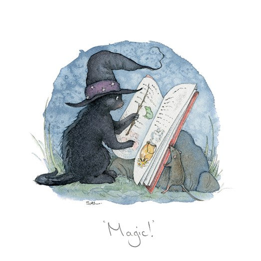 Magic Black Cat Witch Greeting Card