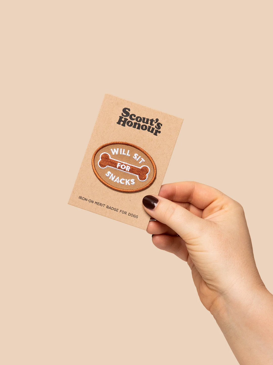 Will Sit For Snacks - Iron on Merit Badge For Pets