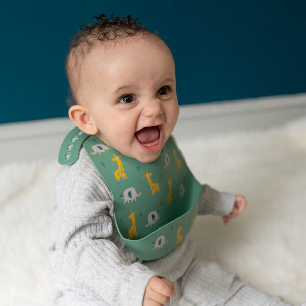 Catch It Silicone Bib - Giraffe and Elephant