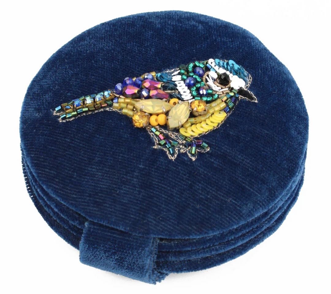 Blue Tit Beaded Compact Mirror