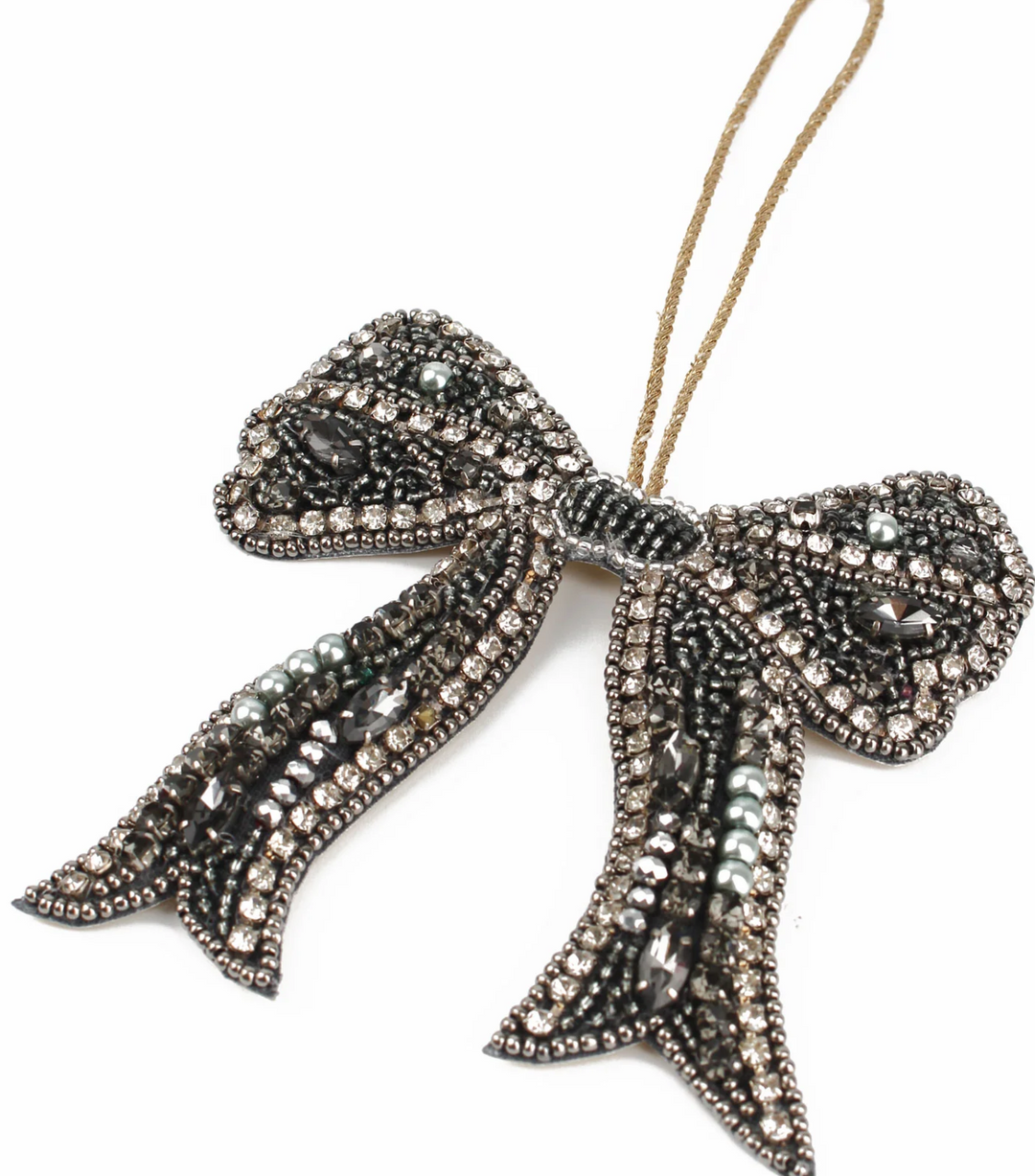 Silver Bow Hanging Decoration - Black