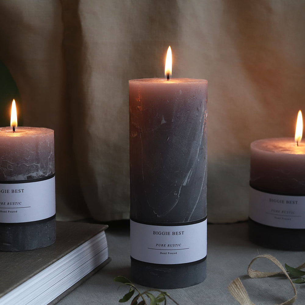 Biggie Best Grey Rustic Pillar Candle - Large