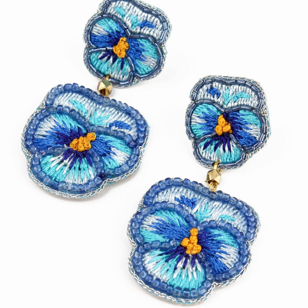 Light Blue Pansy Double Drop Earrings
