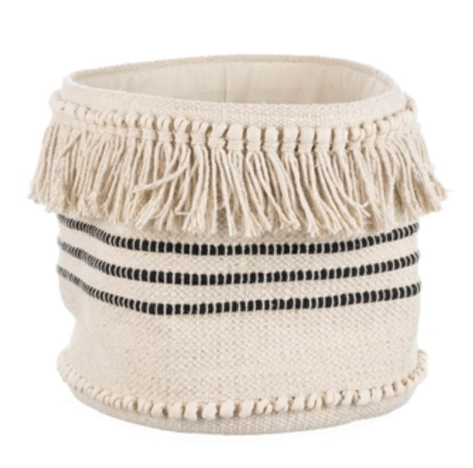Fringed Fabric Storage Basket