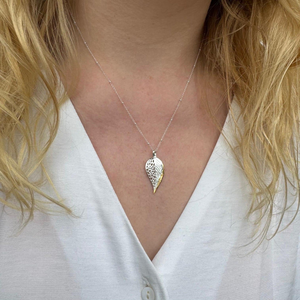 Beech Leaf Sterling Silver And 18ct Gold Plate Necklace