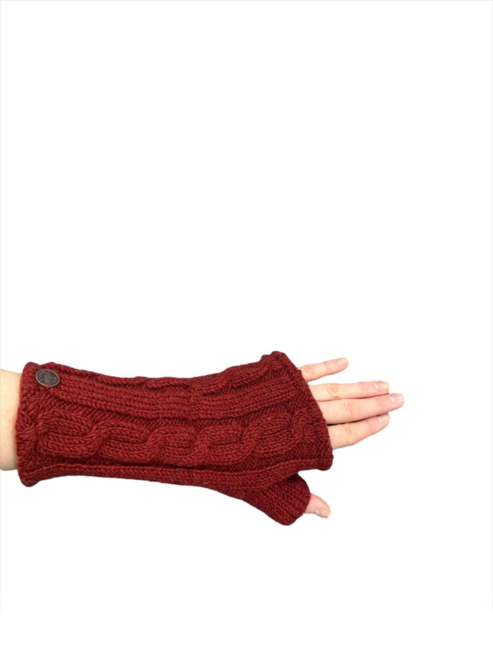Cable Knit Wool Wrist Warmers  - Russet