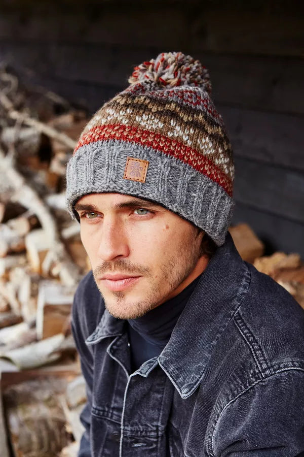 Classic Fairisle Bobble Hat - Grey