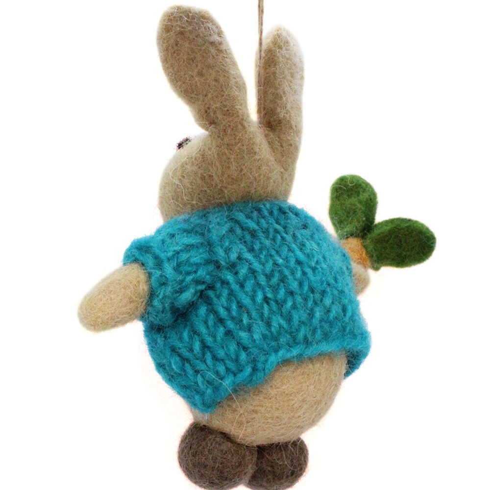 Rabbit In Blue Cardigan Felt Hanging Decoration