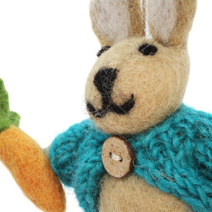 Rabbit In Blue Cardigan Felt Hanging Decoration