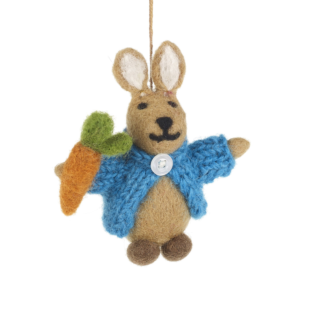 Rabbit In Blue Cardigan Felt Hanging Decoration