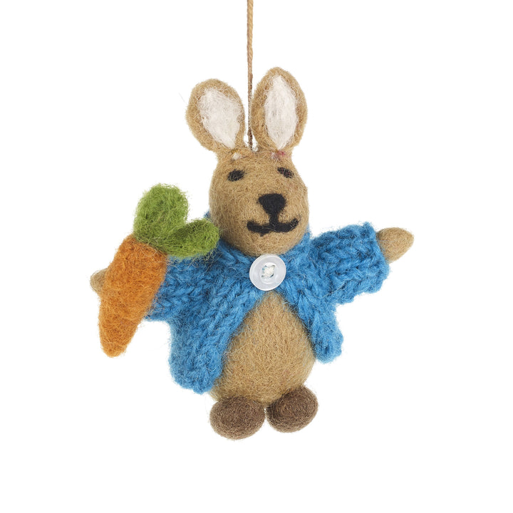 Rabbit In Blue Cardigan Felt Hanging Decoration