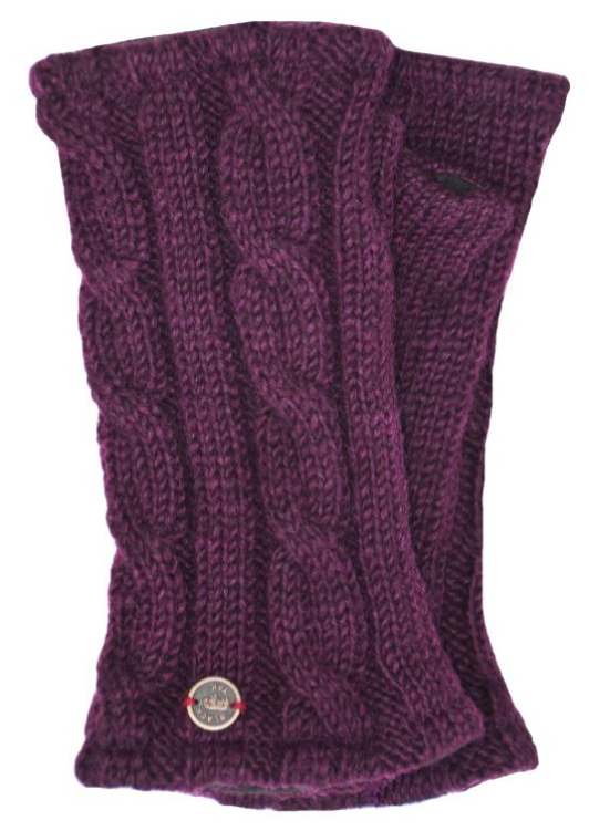 Cable Knit Wool Wrist Warmers - Aubergine