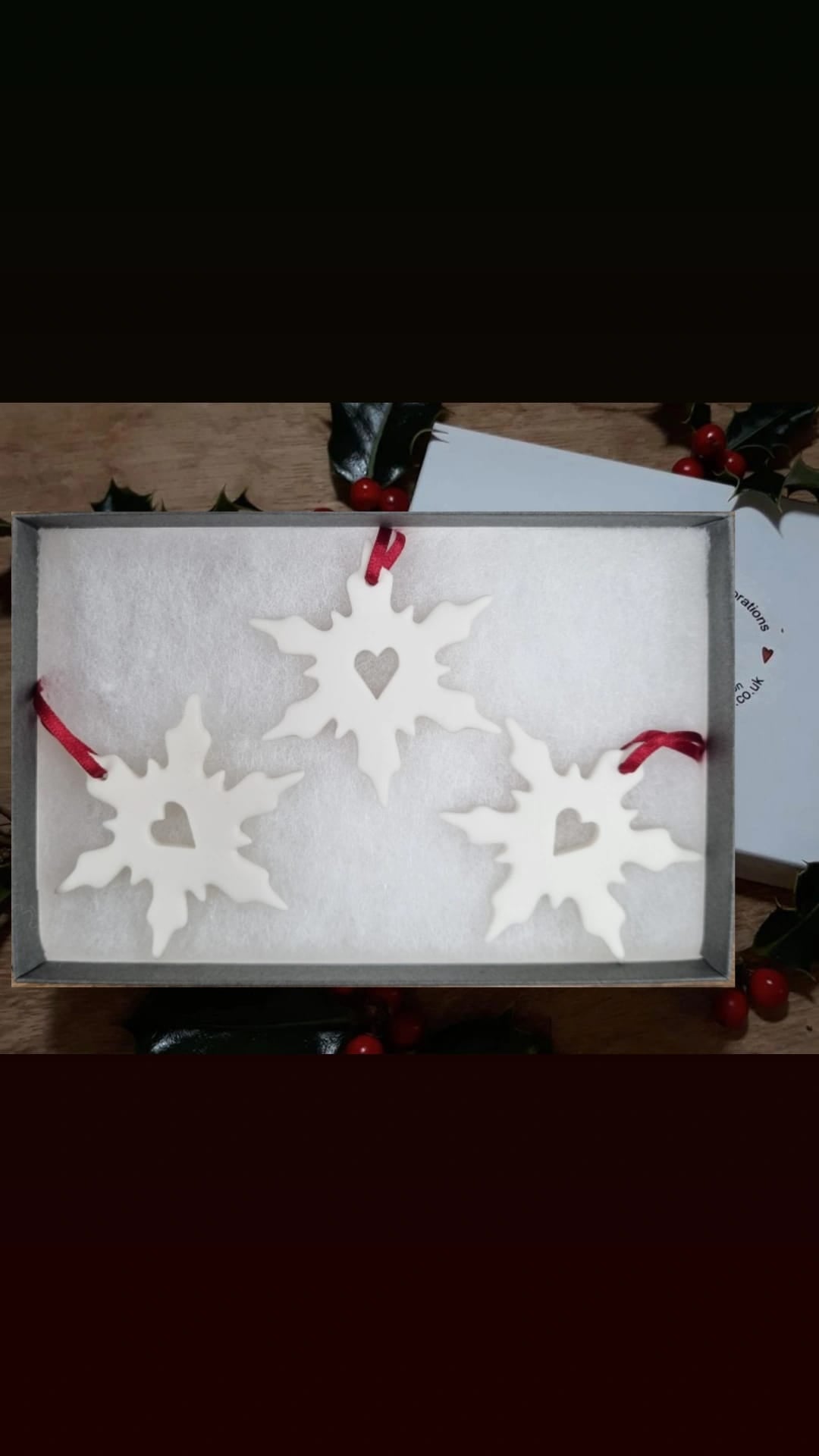 Trio Of Ceramic Snowflake Decorations - Open Heart