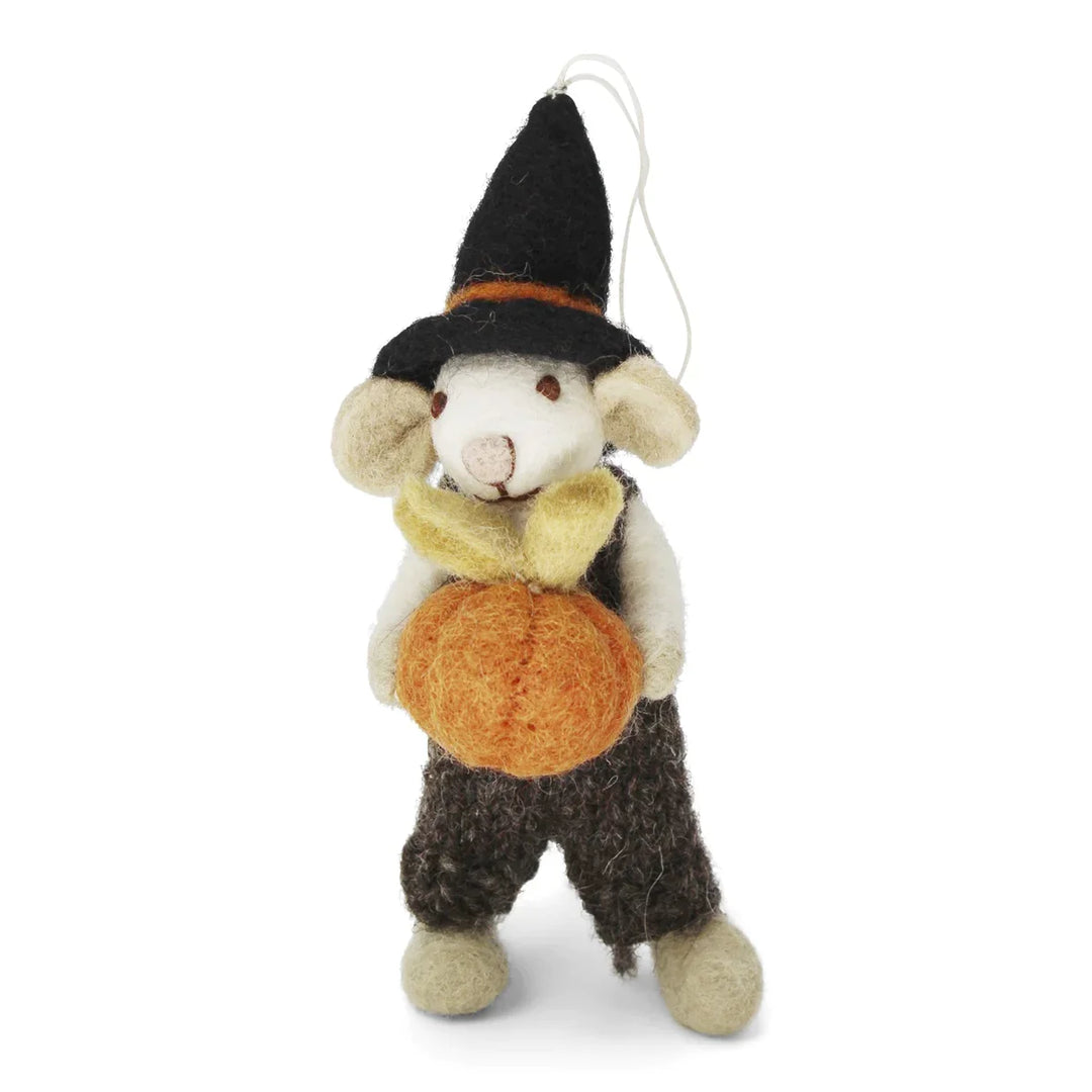White Boy Mouse with Pumpkin and Brown Dungarees - Small