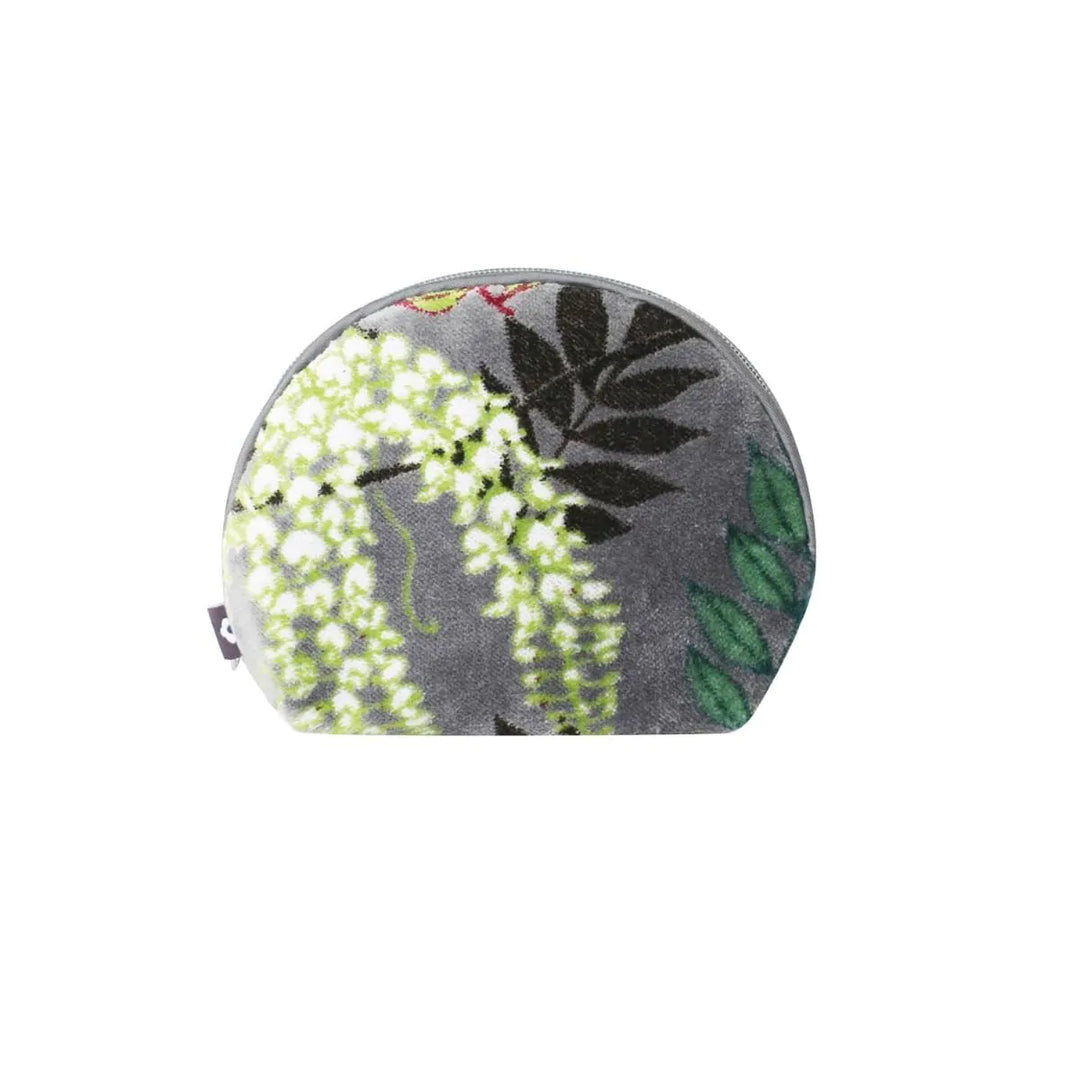 Botanical Velvet Halfmoon Purse - Grey