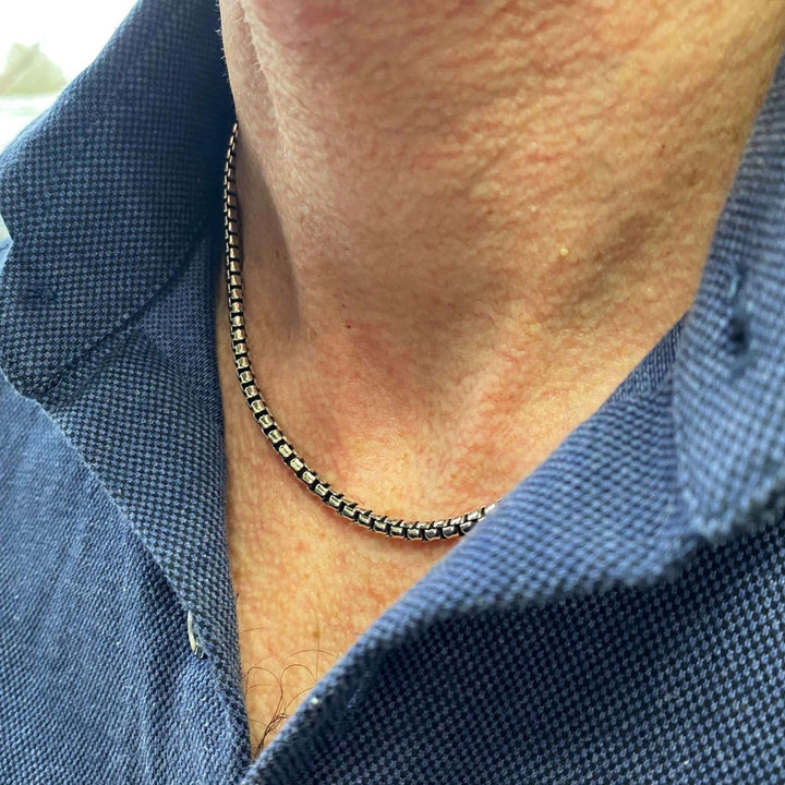 Men's Large Box Chain Sterling Silver Necklace