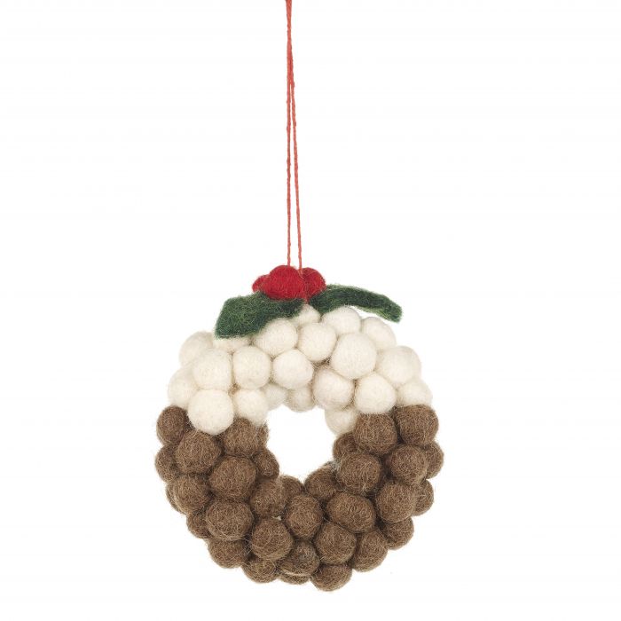 Mini Christmas Pudding Wreath Hanging Decoration
