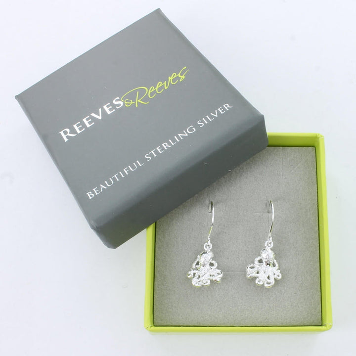 Octopus Drop Sterling Silver Earrings