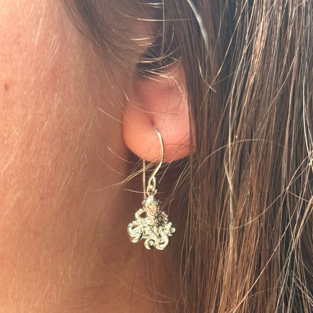 Octopus Drop Sterling Silver Earrings