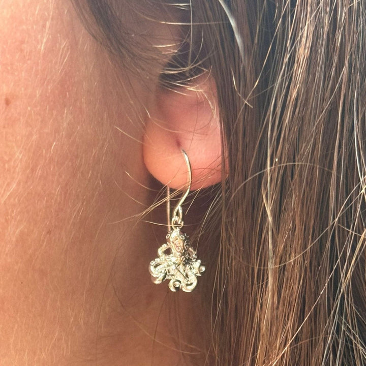 Octopus Drop Sterling Silver Earrings