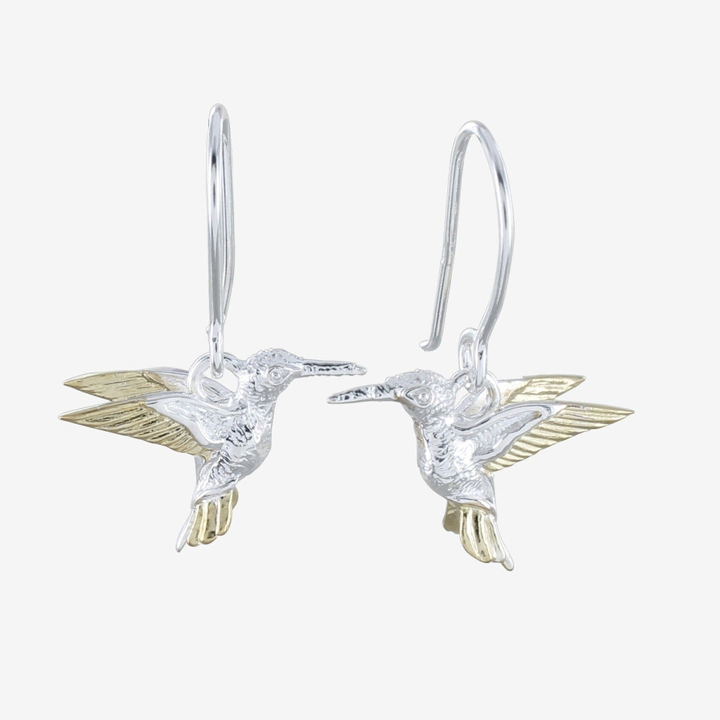Hummingbird Sterling Silver and 18ct gold vermeil Drop Earrings