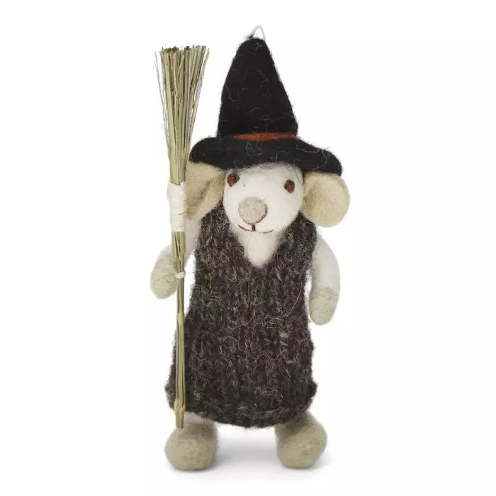 White Girl Mouse with Broom and Brown Dress - Small