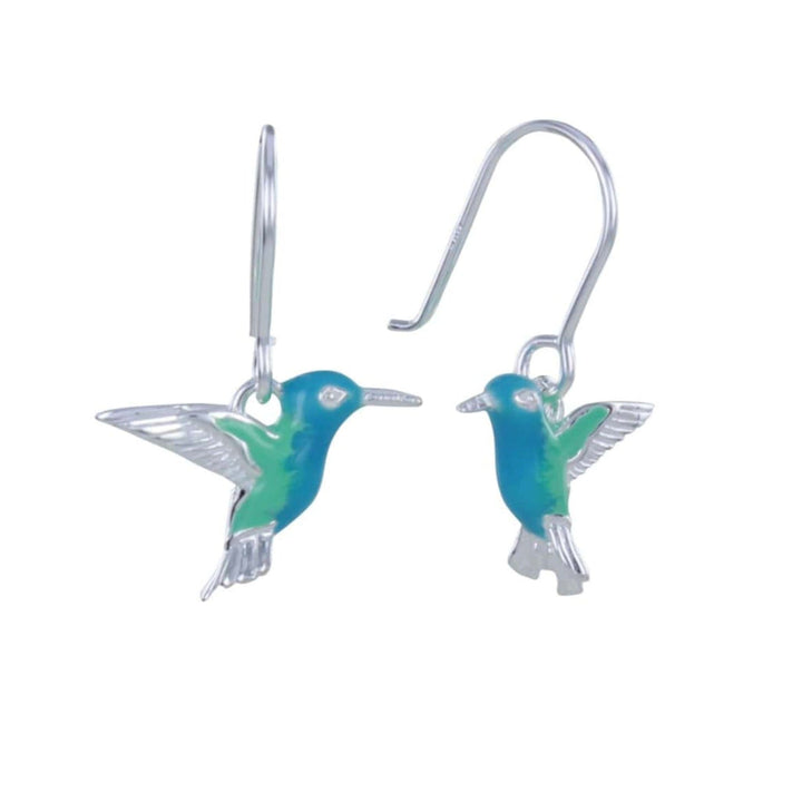 Hummingbird Earrings in Sterling Silver And Blue Enamel