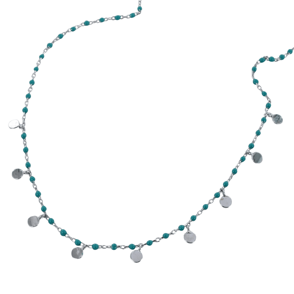 Turquoise Enamel And Sterling Silver Dotty Necklace