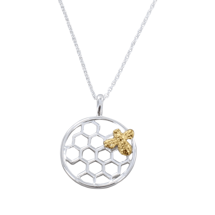 Bee & Honeycomb Sterling Silver Necklace