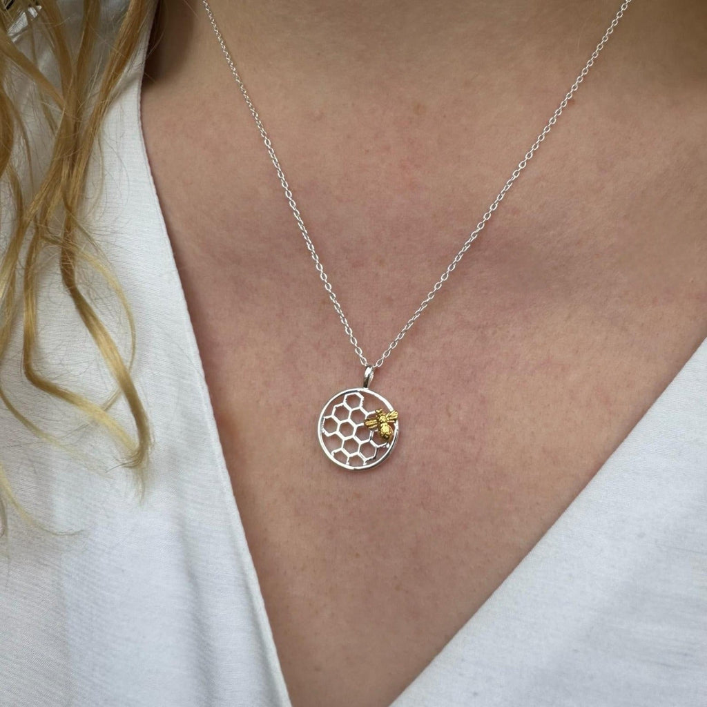 Bee & Honeycomb Sterling Silver Necklace