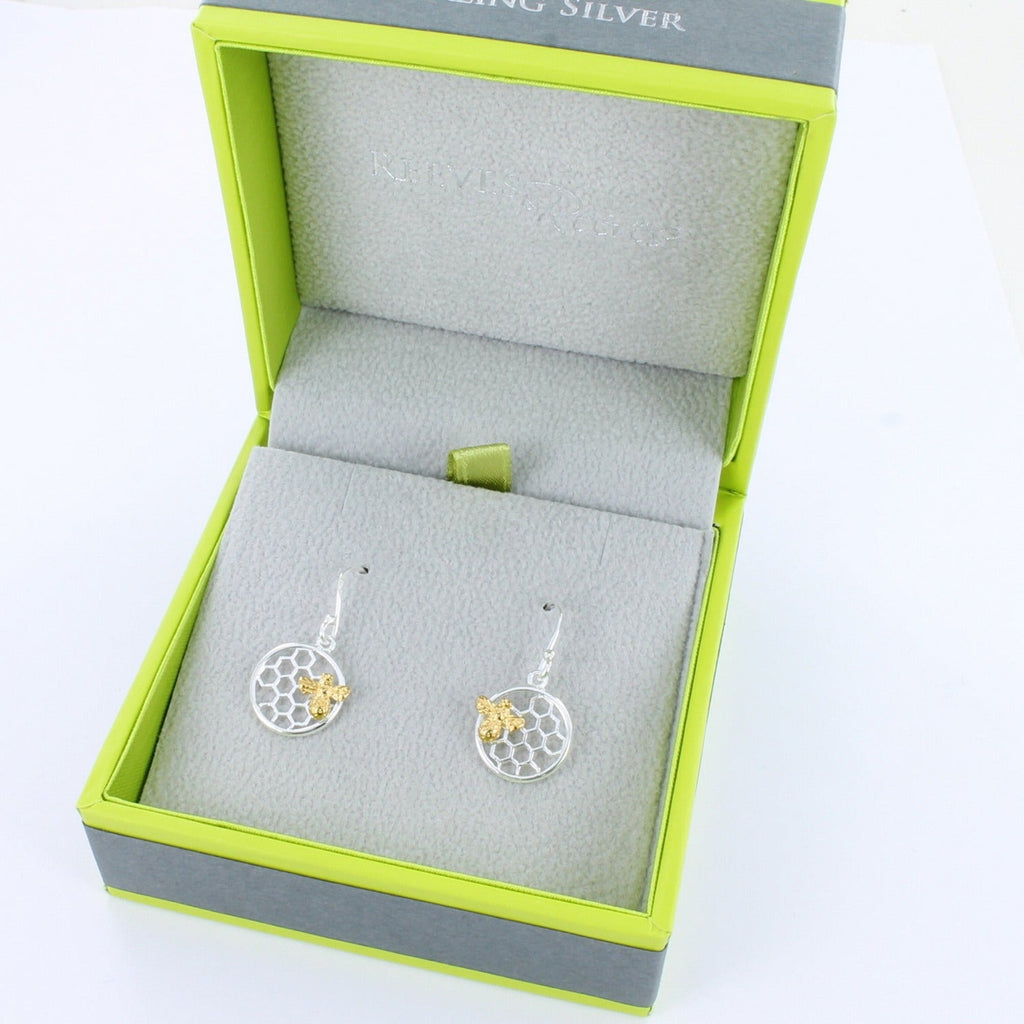 Bee and Honeycomb Earrings - Gold