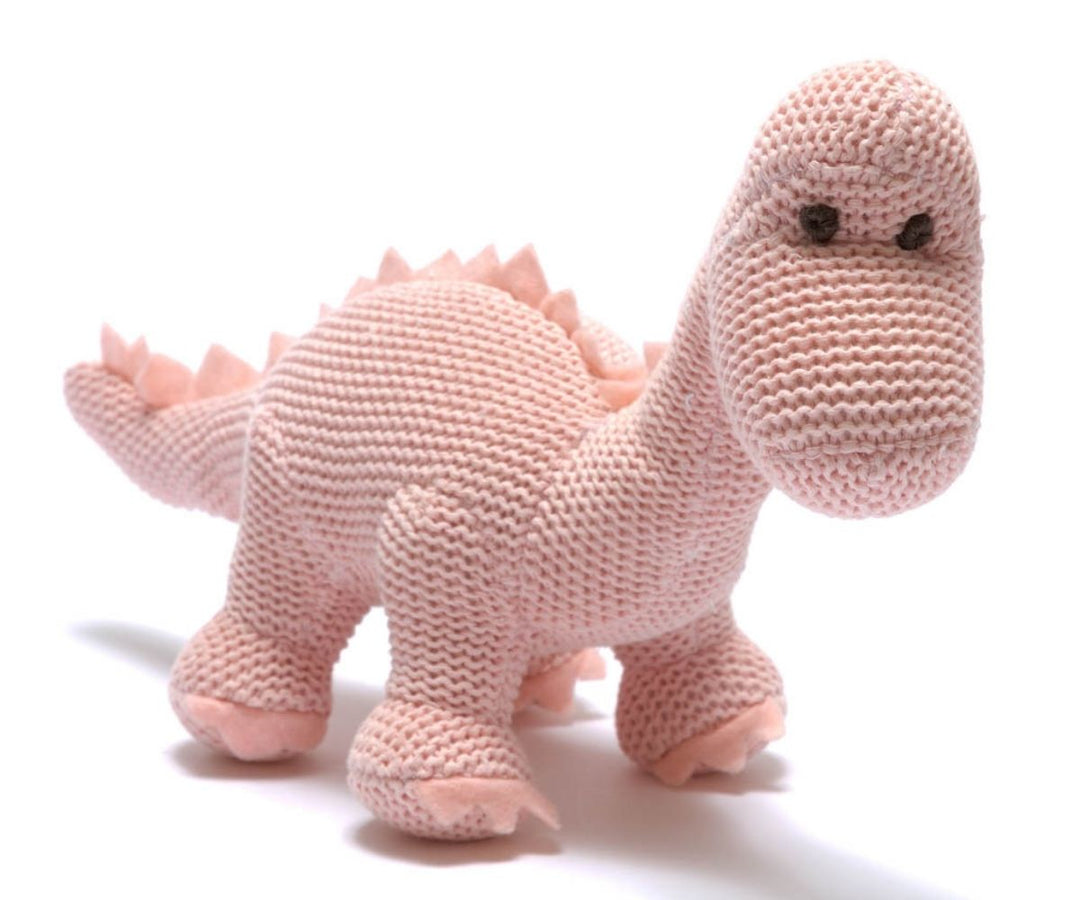 Diplodocus Baby Rattle - Organic Pink Cotton