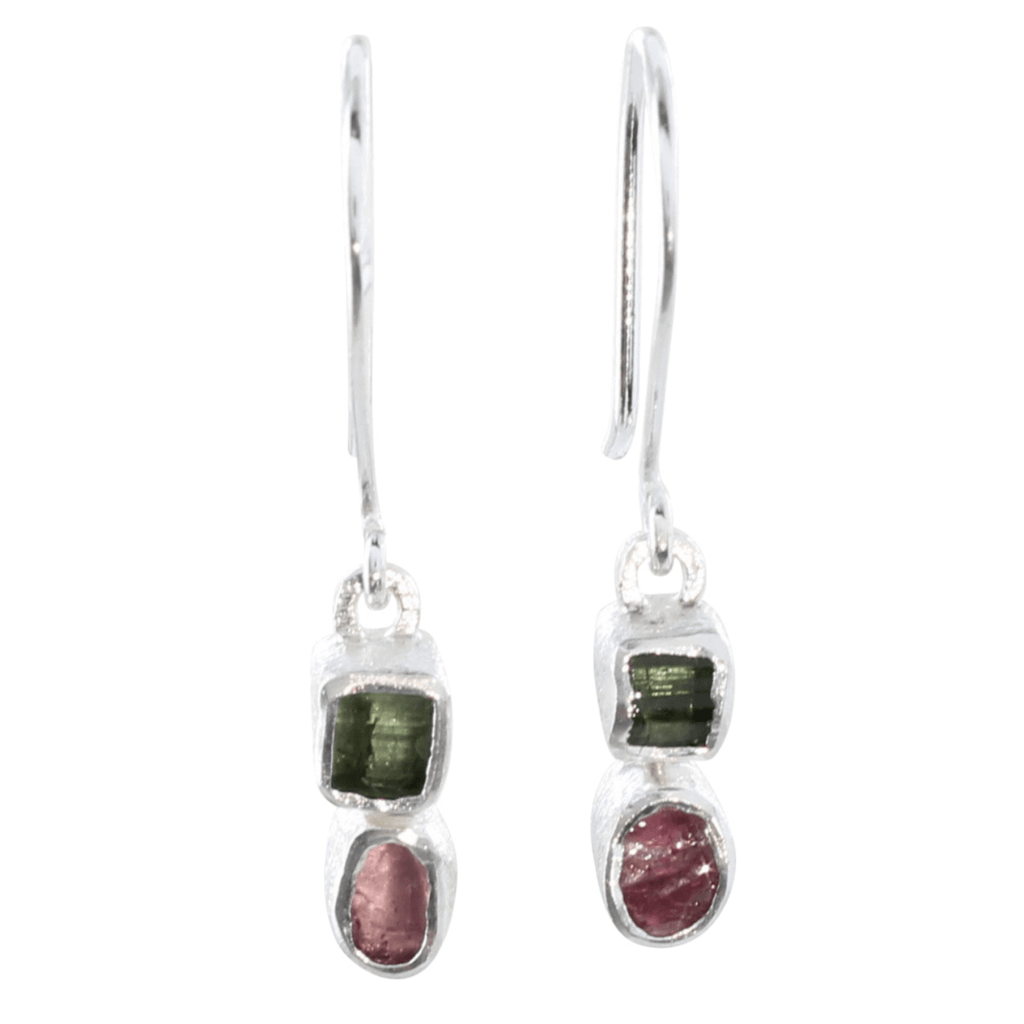 Tourmaline Two Stone Sterling Silver Earrings