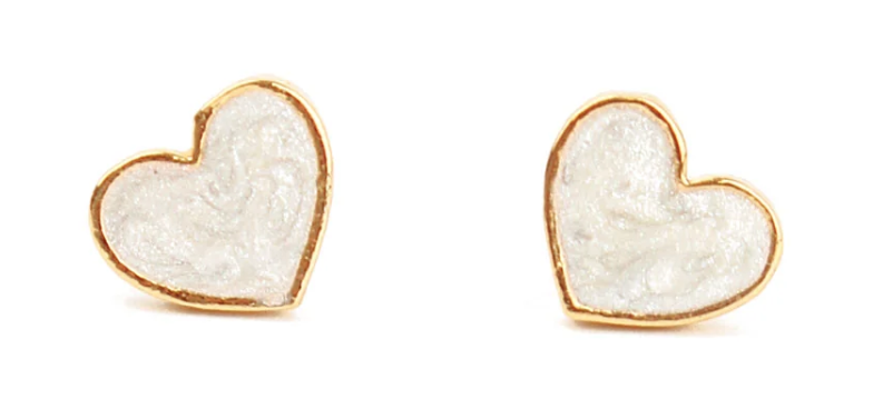 Small White Enamel Heart Earrings