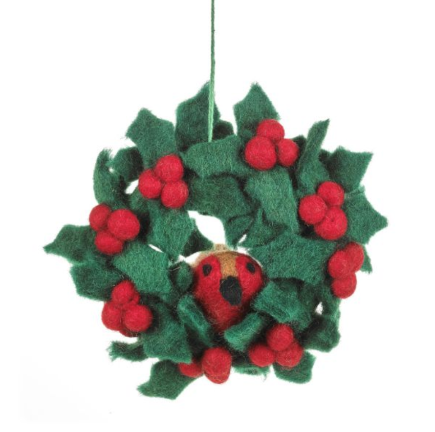 Holly Mini Wreath Hanging Decoration