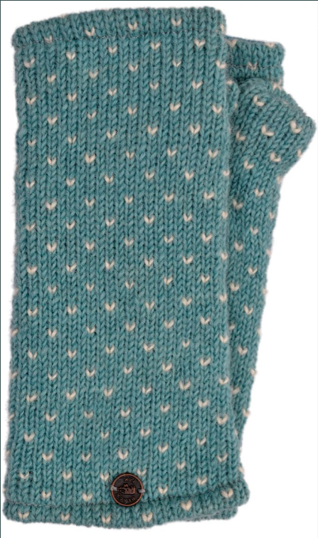 Wool Wrist Warmers  NAYA Tick Pattern - Eau de nil