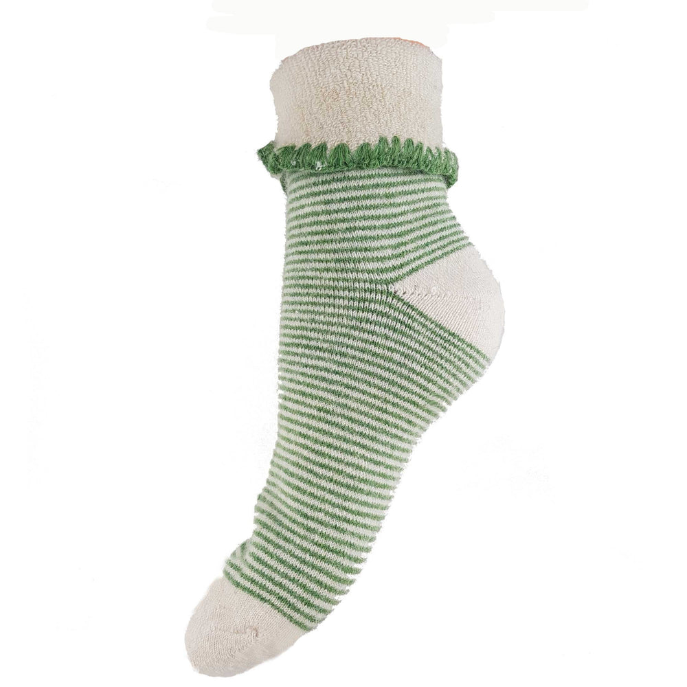 Ladies Cuff Sock - Green/Cream Stripes