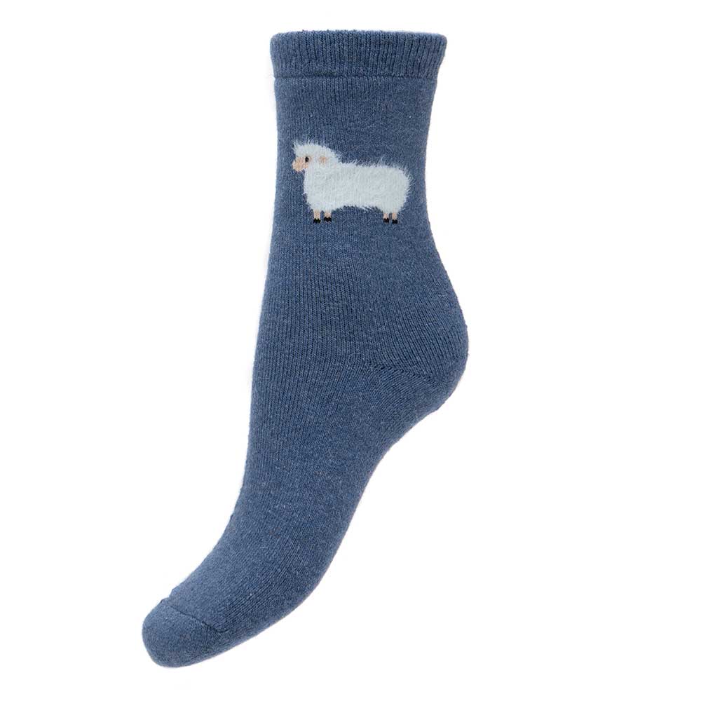 Wool Blend Socks -  Dark Blue Fluffy Sheep
