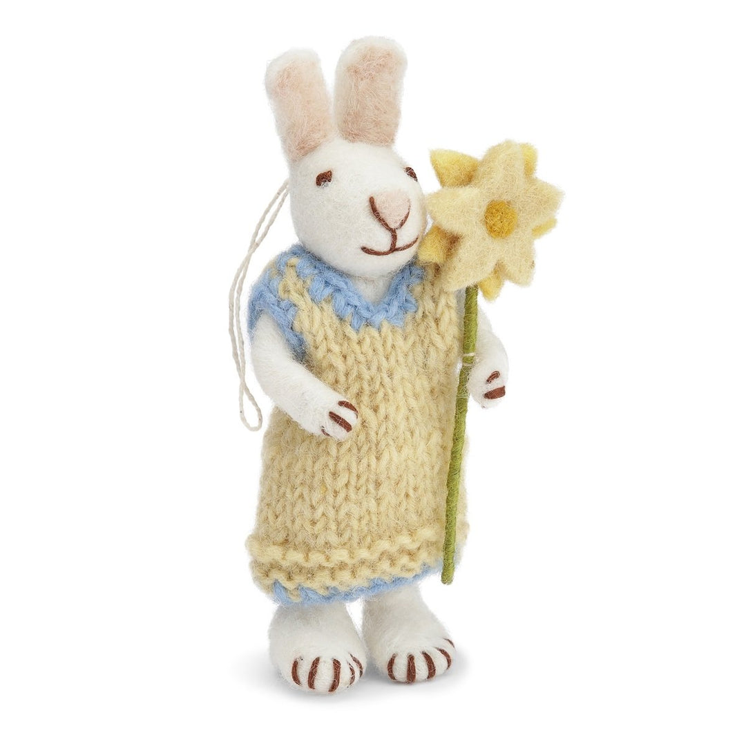 Bunny in Yellow Dress Holding A Flower