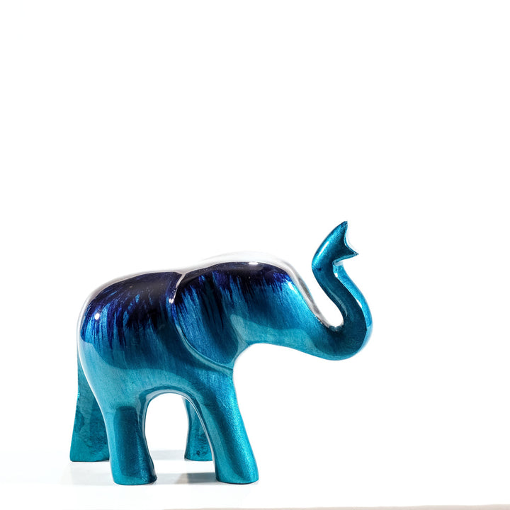 Elephant Ornament, Trunk Up  - Brushed Aqua