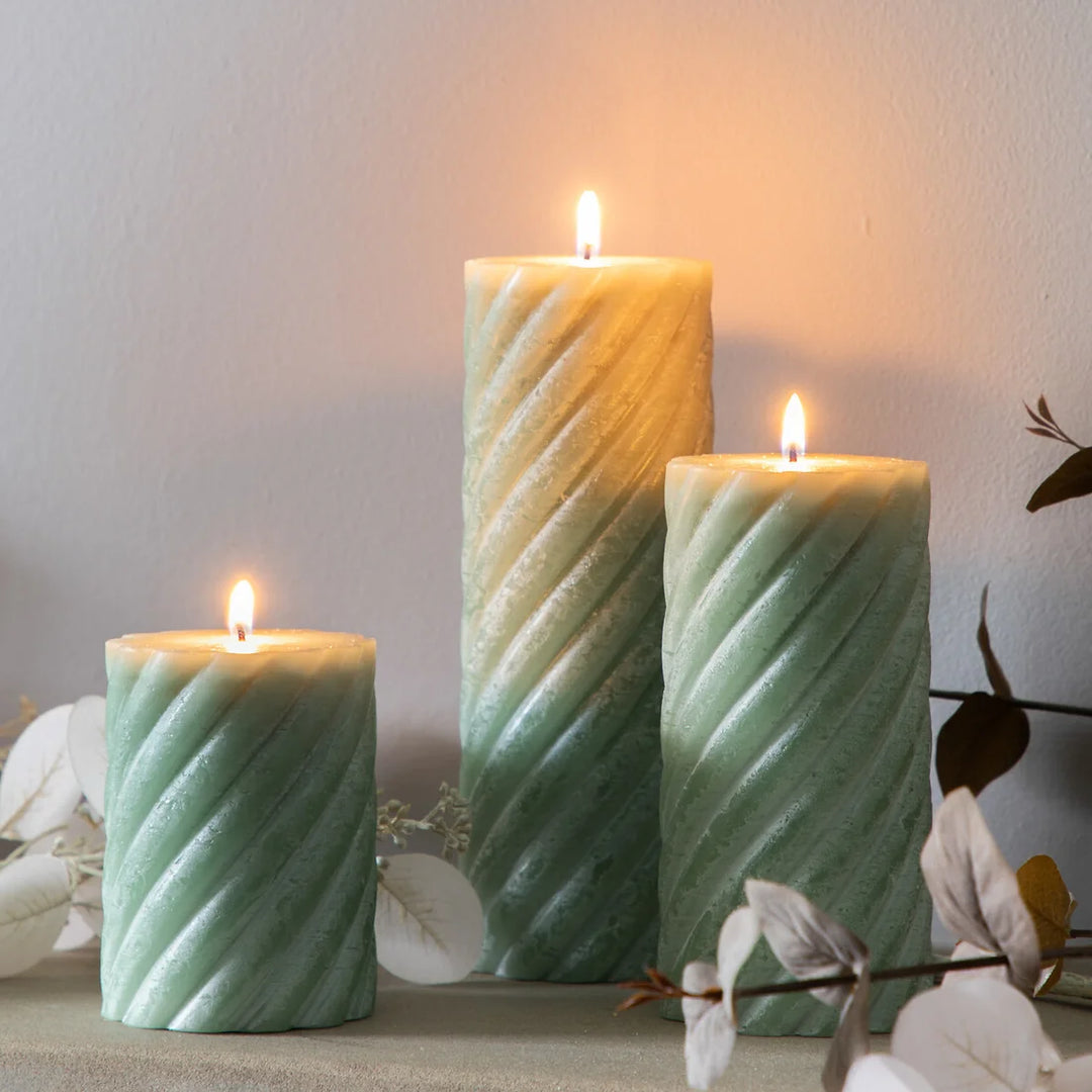 Vanilla Pillar Candle Twist - Sage/Medium