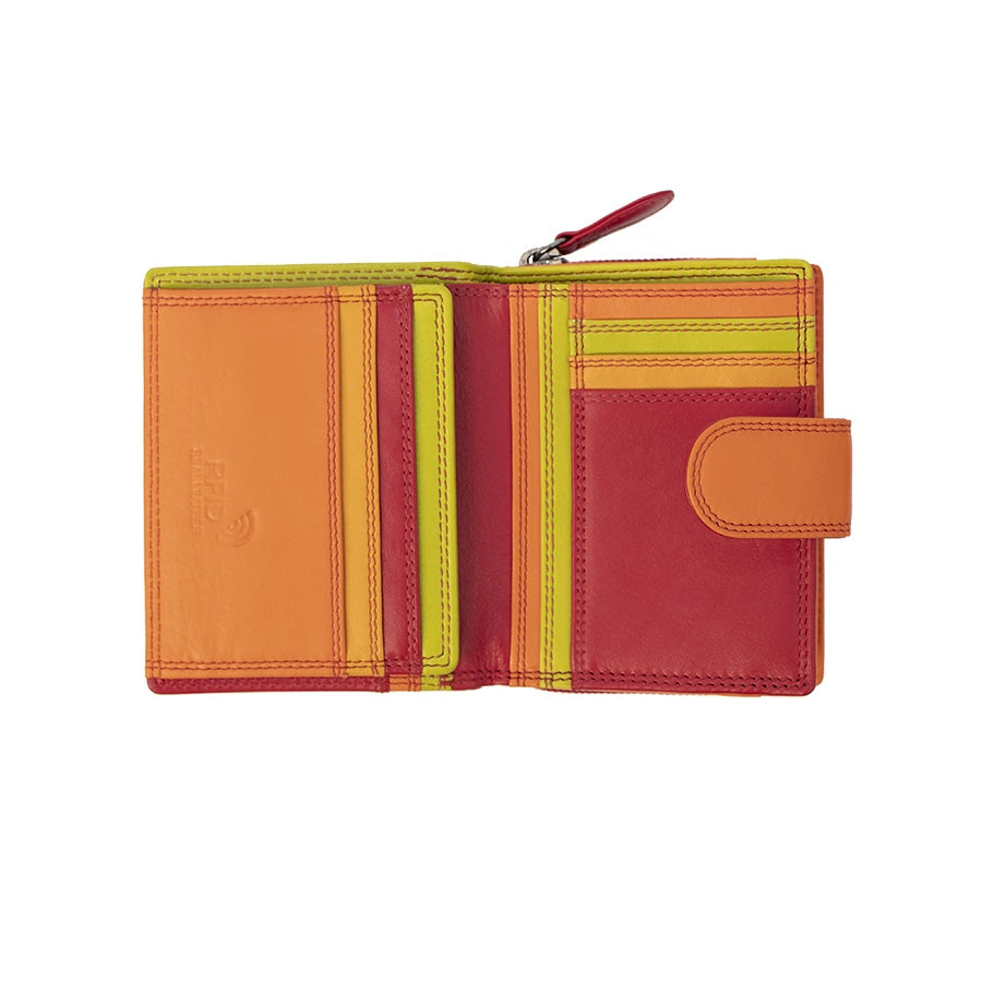 Soft Leather Colourful  Trifold Purse - Camellia London / Red-Multi