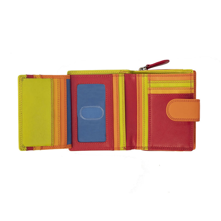 Soft Leather Colourful  Trifold Purse - Camellia London / Red-Multi