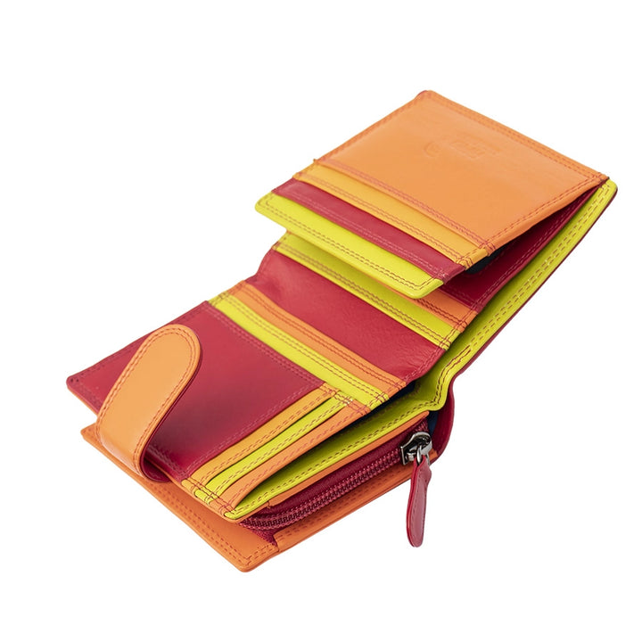 Soft Leather Colourful  Trifold Purse - Camellia London / Red-Multi